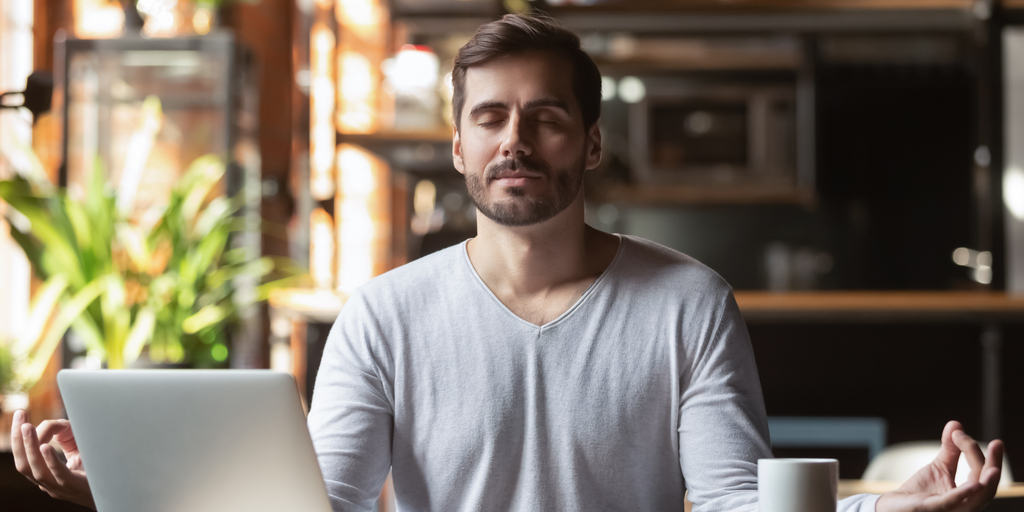 Mindful man at computer